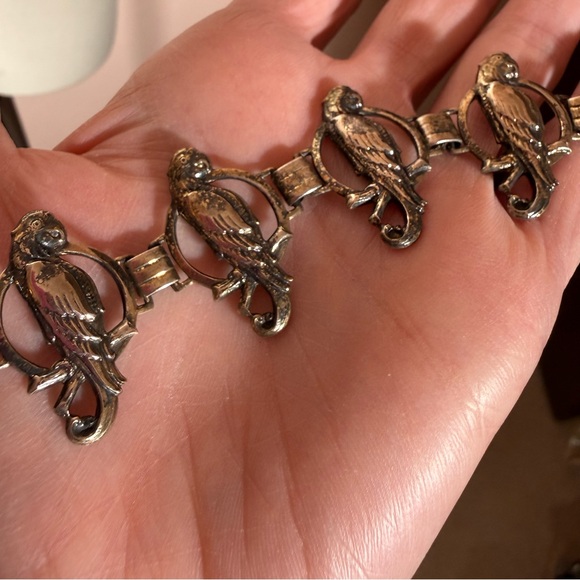 Antique Victorian deco gold vermeil Sterling silver bird parrot wide bracelet - Picture 11 of 17